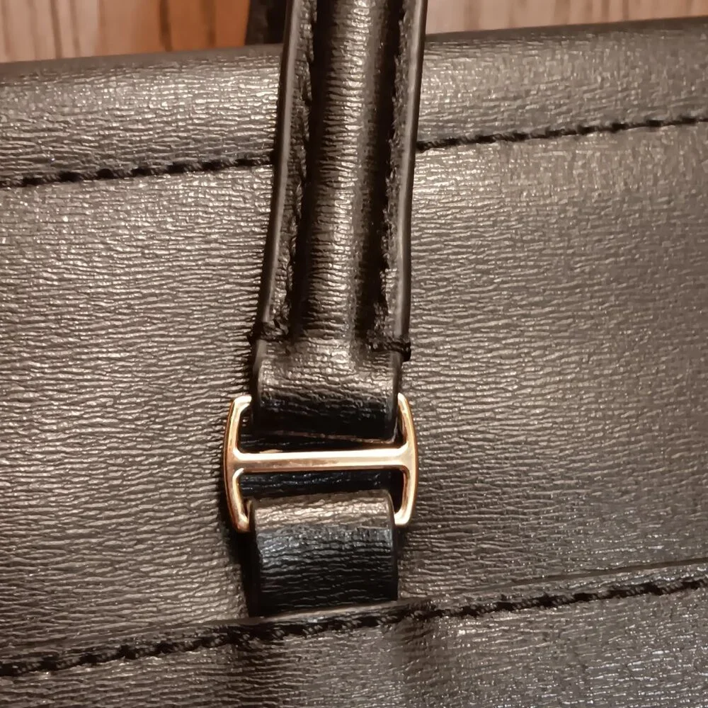 Tory Burch 'Parker' black leather double handle large tote bag purse